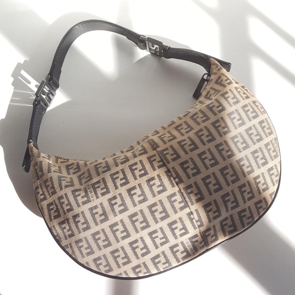 FENDI Zucca Canvas Small Hobo Half Moon Shoulder Bag Tote